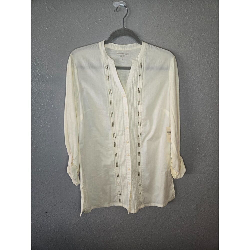 Coldwater Creek Women's NWT Cotton Trellis Pintuck Top Size Small